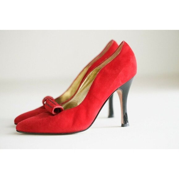 Vintage Sophia Bright Red Suede Super Sexy High Heels 36.5 - Picture 4 of 11